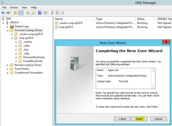 Completion of Zone Wizard
